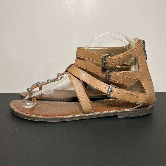 Womens SAM EDELMAN Genevive T Strap Zip Up Studded Sandals / Size 9 Medium - Picture 3 of 8